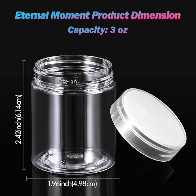 Eternal Moment 36 Pack 3 OZ Plastic Jars Round Clear Cosmetic Container Jars with Clear Lids, Perfect for Lotion, Slime，Cream, Ointments, Makeup, Eye Shadow, Samples, Pot, Travel Storage