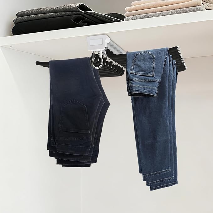 Pull Out Pants Rack, 22 Arms Pants Organizer for Closet Tie Scarf Display Wardrobe Slide Out Trousers Rack Clothes Storage Organizers for Space Saving and Storage 23.2 x 18.1inch (Black)