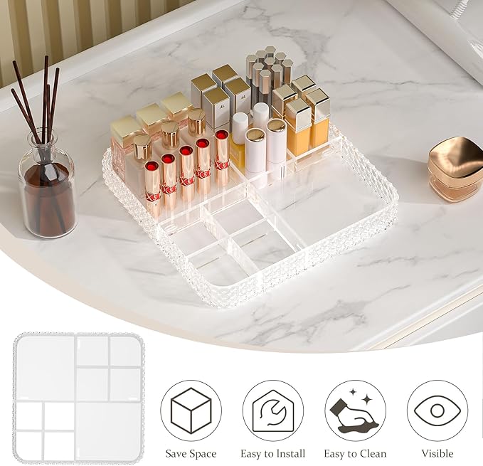 Rotating Makeup Organizer with Makeup Brush Holder, Large Capacity Perfume Organizer for Vanity Countertop, Acrylic Skincare Organizers Spinning Holder Storage Rack (Clear)
