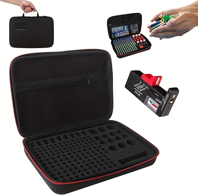 Battery Organizer Storage Case with Tester BT-168 Holds 198 AA AAA C D 9V Button Cells - Fireproof Waterproof Battery Box & Storage Container(Batteries Not Included)