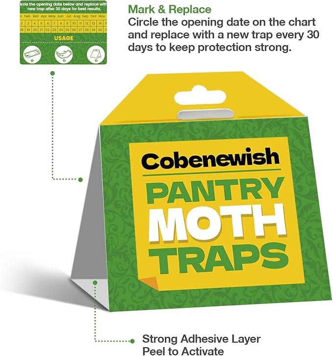 Pantry Moth Traps for House Indoor, Indian Meal Moths Repellent, Pheromone Pest Control Glue Trap for Kitchen, Cabinet, No Moth Ball, 5 Pack