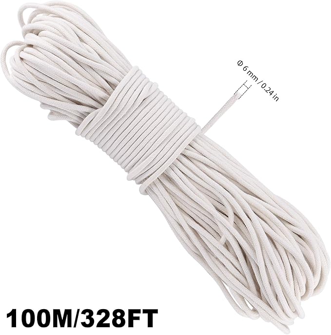 1/4 Inch 328 Feet White Cotton Clothesline Rope, Natural Cotton Cord for DIY Crafts, Potted Plants, Wedding Decorations