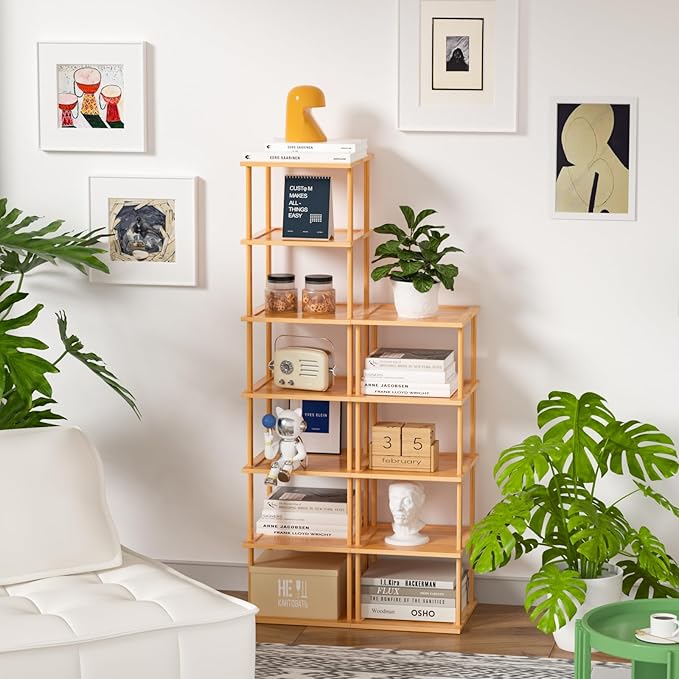 Bamboo Free Standing Shoe Rack Shelf Multi Tier Tall Wooden Stackable Shoes Rack Organizer for Closet Front Door Entrance Narrow Vertical Shoe Storage (Nature, 12 Tiers)