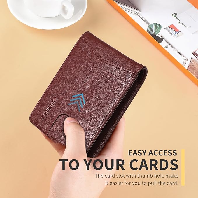 RUNBOX Wallet for Men Slim Rfid Leather 2 ID Window With Gift Box | Slim, Rfid, 2 ID Window, With Gift Box, Slim, Rfid