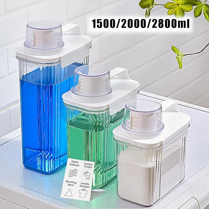 [2 Pack] Laundry Detergent Dispenser for Laundry Room Organization and Storage,2000ml Laundry Soap Dispenser，Liquid Laundry Detergent Dispenser with 4 Removable Labels, BPA Free & Pet Plastic, Clear