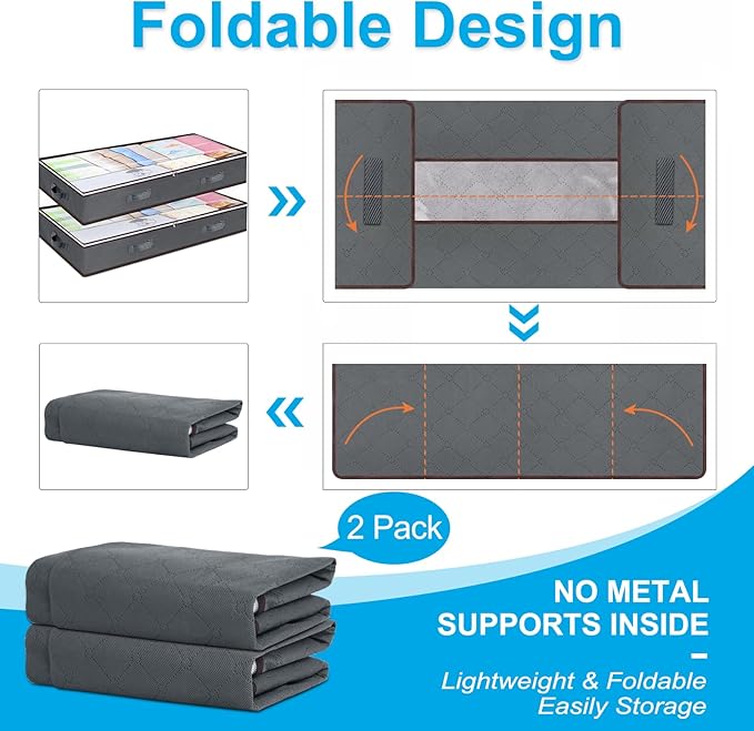 90L Under Bed Storage Containers, Underbed Toy Organizers and Clothing Storage Bags, Closet Storage Bins with Clear Lids for Bed Sheets Blanket Clothes Comforter Bedding Bedroom Dorm, 2 Pack