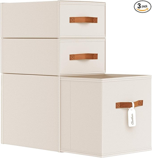 DIMJ Closet Organizers and Storage - Fabric Storage Bins with Drawers Stackable Closet Bins with Labels for Clothes, Sweaters, Bedding, Collapsible Storage Cubes for Bedroom, Living Room, Shelf