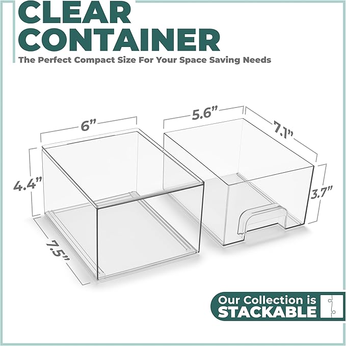 Sorbus Stackable Acrylic Storage Drawers, 12 Pack Clear Plastic Organizer Bins for Baby Bottles, Makeup, Bathroom, Vanity & Kitchen Countertop Organization, PullOut Drawer Design for Cabinets & Pantry