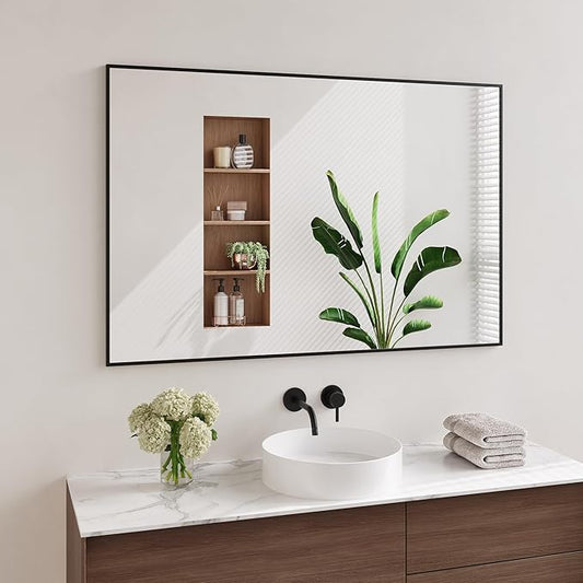 Koonmi Black Mirrors for Wall, 30x48 Inch Bathroom Mirror, Rectangular Wall Mirror for Living Room Bedroom Bathroom, Hangs Horizontally or Vertically