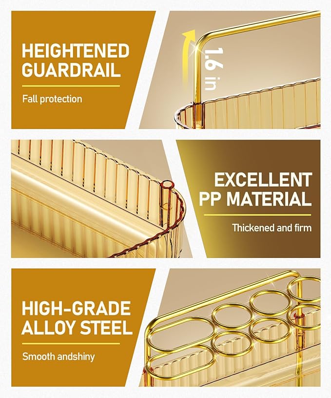 3-Tier Corner Bathroom Counter Organizer Makeup Cosmetic Storage, Tool-Free Installation Acrylic Vanity Shelf, Countertop Storage Organizers Perfume Tray for Bathroom, Dresser, Kitchen (Gold)