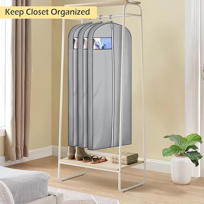 MISSLO 4" Gusseted Garment Bags for Hanging Clothes 65" Dress Bags for Gowns Long Waterproof Dress Cover for Closet Hanging Clothes Storage Bag, 3 Packs