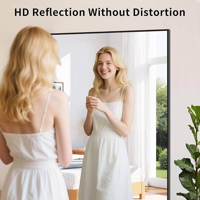 Koonmi Black Framed Bathroom Mirror - Shatterproof 36"x55" Tempered Glass, HD No Distortion, Horizontal/Vertical Mount, Modern Matte Aluminum Alloy Frame