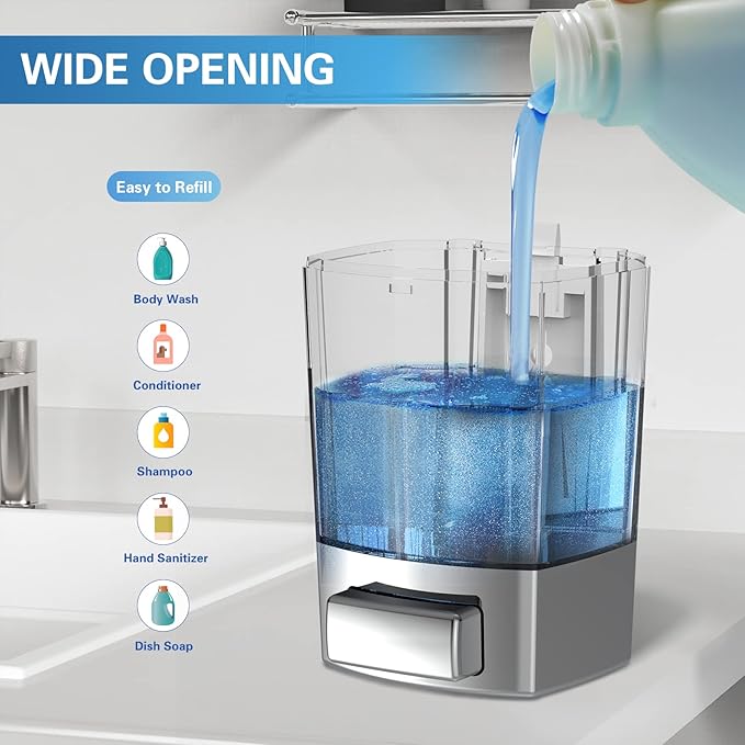 SVAVO Wall Mounted Soap Dispenser Kitchen Bathroom Manual Soap Dispenser Refillable Hand soap Dispenser for Liquid Contianers Shampoo Gel Chamber for Household Commerical 23.7oz (700ml) ABS