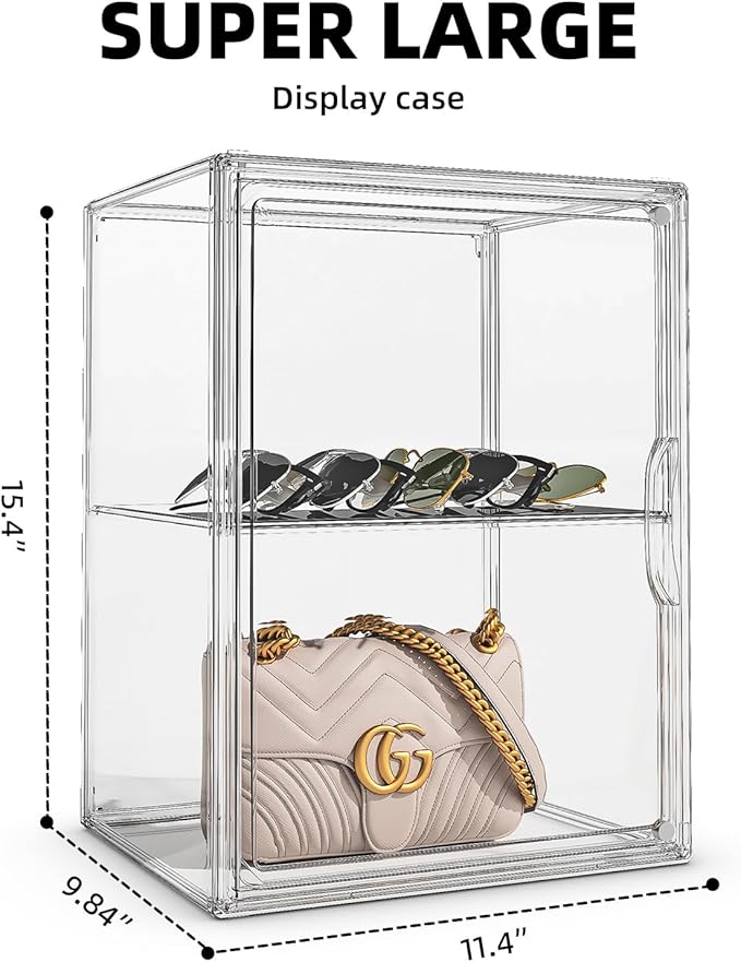 Purse Storage Organizer for Closet 3 Packs Clear Handbag Storage Organizer Acrylic Display Case with Adjustable Divider for Collectibles, Stackable Bag Organizer for Wallet, Figure, XXX-Large