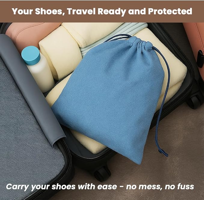 LFH Cotton Rich Shoe Storage Bags with Drawstring, Breathable Reusable Organizer, Perfect For Travel, Dorm, Hotel, College, Gym, Easy to Carry, Machine Washable 12"x17" (Pack of 2) - Sky Blue