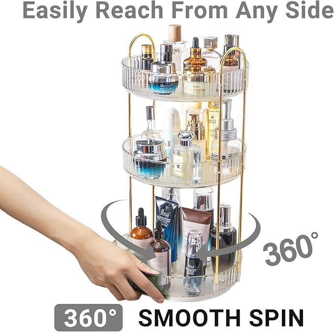 360 Rotating Makeup Organizer,3 Tier Large Capacity Make Up Organizers and Storage,Skincare Perfume Vanity Organizers,Bathroom Cosmetics Storage Organizer Countertop (Clear-3 Tier)