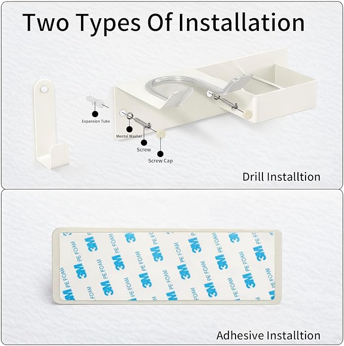 Hair Dryer and Straightener Holder, Stainless Steel Hair Dryer Stand for Bathroom, Hair Dryer Holder Wall Mounted Adhesive or Drilling, Hair Tool Organizer for Salon Barber Shops White