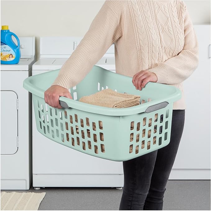 Sterilite 6 Pack HipHold Laundry Basket, Plastic Rectangle Clothes Hamper with Comfort Grip Handles & Reinforced Rim, 1.5 Bushel Capacity, Mint