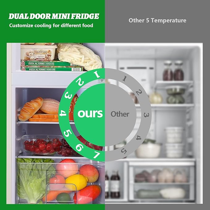 Small Refrigerator with Top Freezer 100Liter Retro Mini Fridge with Adjustable Glass Shelving, 7 Temperature Control and LED Lighting, Retro Off White