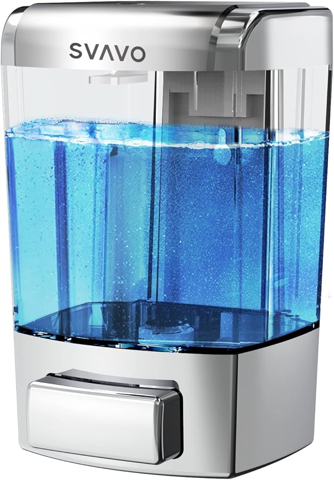 SVAVO Wall Mounted Soap Dispenser Kitchen Bathroom Manual Soap Dispenser Refillable Hand soap Dispenser for Liquid Contianers Shampoo Gel Chamber for Household Commerical 23.7oz (700ml) ABS