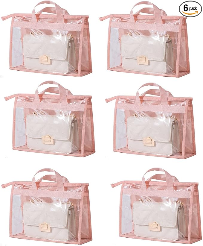 Dust Bags for Handbags - Purse Storage Organizer for Closet Moistureproof and Dustproof Cover Hanging with Zipper and Handle (Pink-XXL)