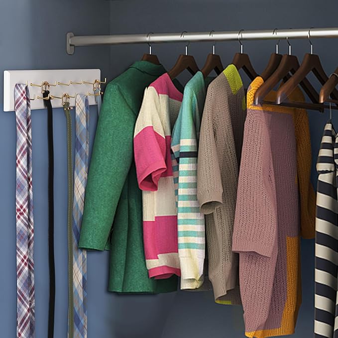 Belt Hanger Wall Mount Belt Organizer for Closet, Holds Over 28 Belts Wooden Wall Mounted Belt Rack Storage Tie and Scarf Hanger for Closet, Wall, Door (White)