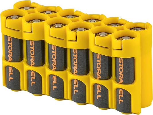 Storacell by Powerpax AA Battery Storage Caddy, Yellow, Holds 12 Batteries (Not Included)
