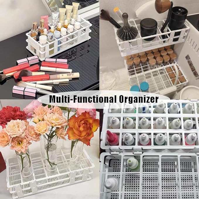 Makeup Storage Organizer Rack,Lipstick Lipgloss Display Organizer,Detachable Makeup Brush Air Drying Rack,Perfect Storage Solution for Drawer and Vanity,0.9"+0.66" (24-hole + 60-hole)