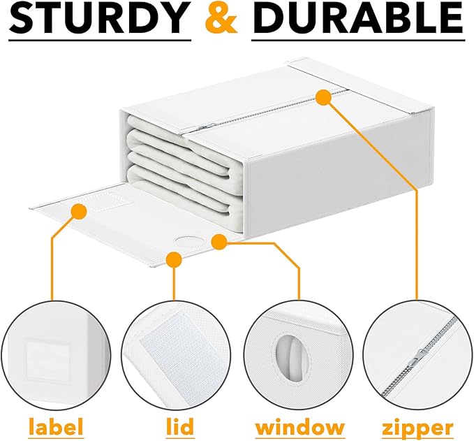 SpaceAid 10 Pack Bed Sheet Organizers and Storage, Foldable Sheet Organizer for Linen Closet, Sheets Set Folder Keeper with Window XL (Queen & King Size) Organizing Bedding Container, White