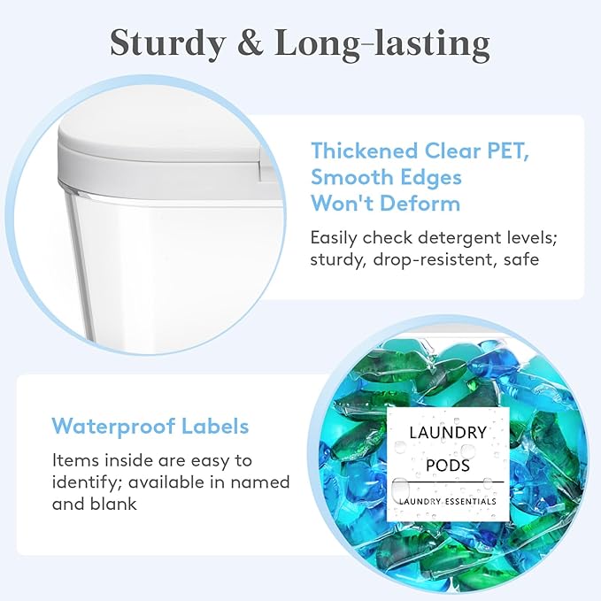 Lifewit Laundry Pods Container with Pop-up Lid, Detergent Dispenser, Dryer Sheet Holder, Laundry Room Organization Storage Jars for Washing Powder, Soap, Scent Booster Beads,0.5+0.72+1.2gal, 3 Pcs