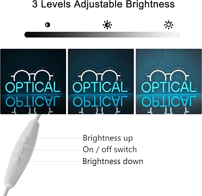 Optical Neon Sign for Wall Decor LED Light up Sign Eyeglass Store Optician's Store Eye Exams Optometry Business Signage Grand Opening Gift 16.5" x 7.5"