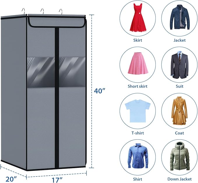 Zilink Garment Bag for Hanging Clothes Closet 40" Suit Garment Bags for Closet with Clear Window Space Saving Clear Garment Storage for Suits, Shirts, Short Skirts, Grey