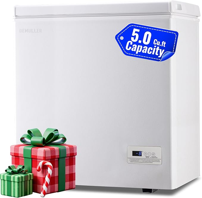 Chest Freezer with Electronic Panel, Accurate Temperature Display to 1 ℉ and Easy to Use 5.0 Cu.ft Deep Freezing with 2 Removable Baskets White
