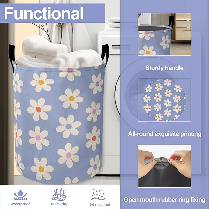 Laundry Basket-Groovy Daisy Flowers Foldable Waterproof Oxford Cloth Funny Tote Bag Laundry Hamper Clothes Storage Bucket Organizer For Bathroom/Laundry Storage/Bedroom Storage Basket