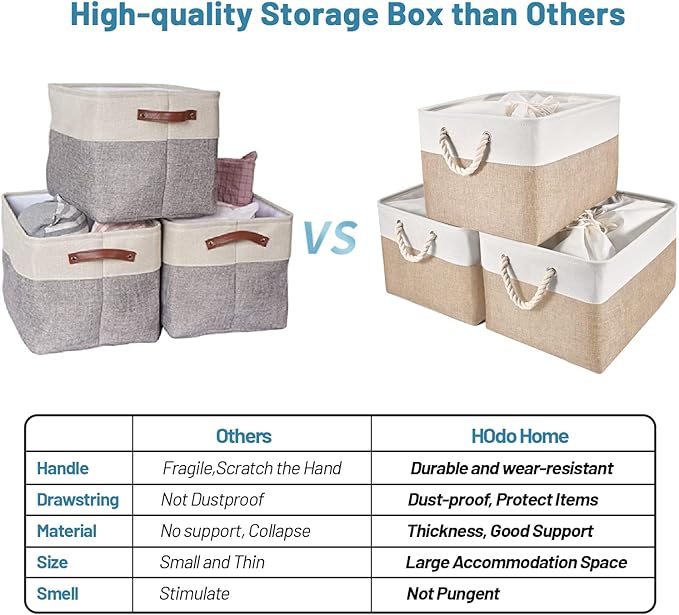 HOdo Home Storage Bins, Fabric Bin with Drawstring Closure and 2 Bold Handles, Collapsible Large Canvas Baskets for Organizing Shelf Nursery Home Closet (15.8×11.8×9.5 In/4-Pack, White and Yellow)