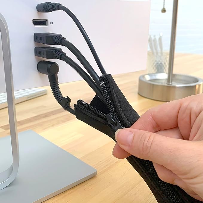 Zipper Cable Sleeve by Wrap-It Storage - 36" x 4" (2-Pack) Black - Cord Organizer and Cable Protector for Desk, Computer, TV Cord Management to Hide and Cover Wire and Extension Cables