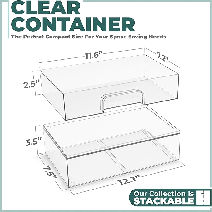 Sorbus Wide Stackable Acrylic Storage Drawers, 8 Pack Clear Plastic Organizer Bins for Baby Bottles, Makeup, Bathroom, Vanity & Countertop Organization, Pull-Out Drawer Design for Cabinets & Pantry