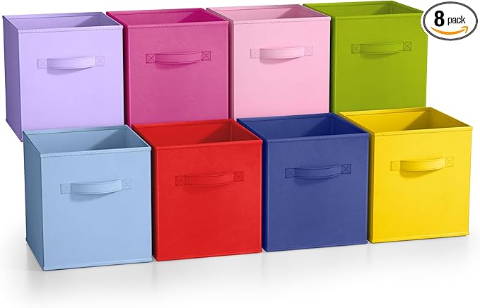 Sorbus Fabric Storage Cubes - 8 Foldable Storage Bins for Organizing Pantry, Cubbies, Toy Box - Clothes Storage & Closet Organizer - 11 Inch Collapsible Cube Baskets for Shelves with Handle
