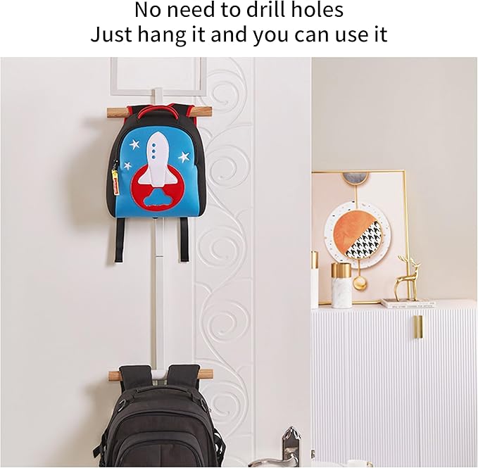 Backpack Hanger for Closet, Metal Storage Rack Backpack Hooks,2 Tiered Over The Door Hanger for Backpack,Heavy Duty Over The Door Hook Storage for Backpack, Coat, Bag, Hat,White