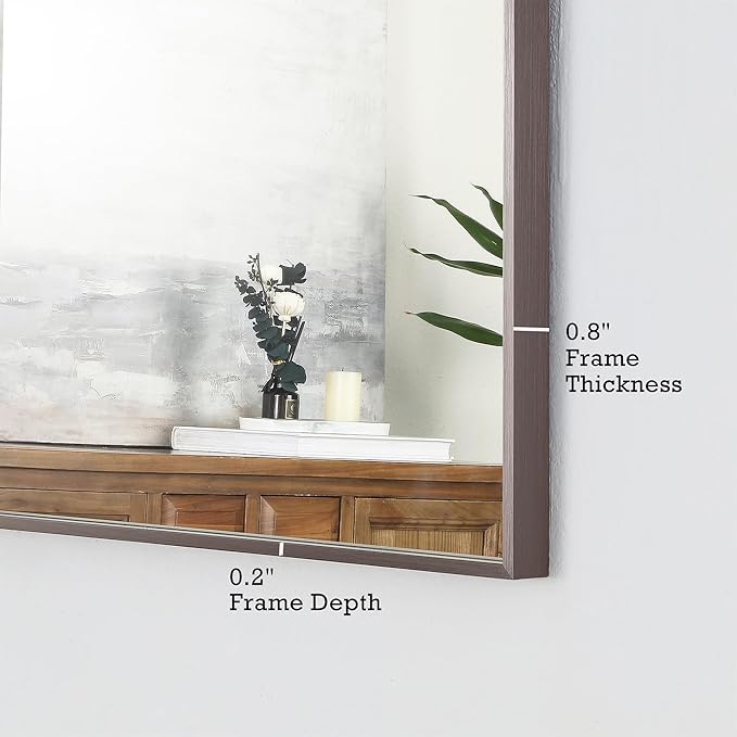 24x30 Inch Pewter Bathroom Mirror for Wall, Aluminum Frame Rectangle Rectangular Vanity Mirror, Modern Large for Bedroom, Living Room, Horizontal or Vertical
