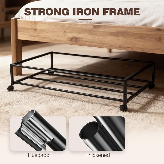 Under Bed Storage with Wheels, 2 Pack Under bed Storage Containers,XXL 60L Rolling Under bed Storage Bins for Clothes, Shoes, Blankets in Bedroom, Dorm,Grey