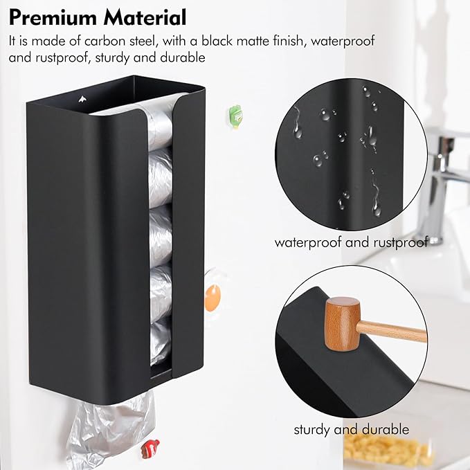Magnetic Laundry Dryer Sheet Dispenser, Tissue Holder, Garbage Bag Dispenser for Fridge, Kitchen, Laundry (Black)