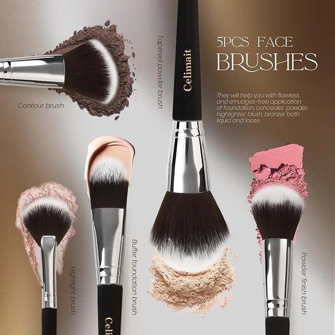 Makeup Brushes Set 12 Pcs Professional & Beginner Friendly, Soft Synthetic Make Up Brush Bristles for Face Eyeshadow, Easy to Clean with Case, Ergonomic Wooden Handle, Gift for Women (Dark Black)