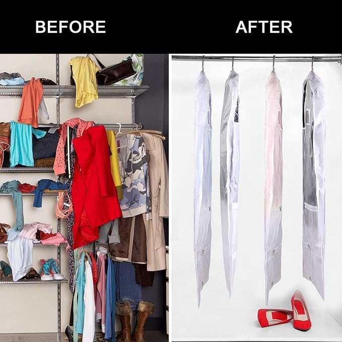 50 Inch Clear Garment Bags for Hanging Clothes (3 Pack), Extra Long Dance Costume Bags with 4 Zipper Pockets for Gowns, Lyrical Dresses & Pageant Competitions, Waterproof PVC Travel Carrier
