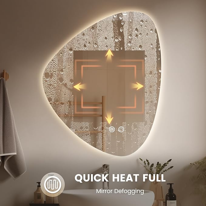 WallBeyond LED Bathroom Mirror with Lights, 19 x 24 Inch Led Bathroom Vanity Mirror for Wall, Anti Fog Mirror for Bathroom, 3 Colors and Dimmable Light