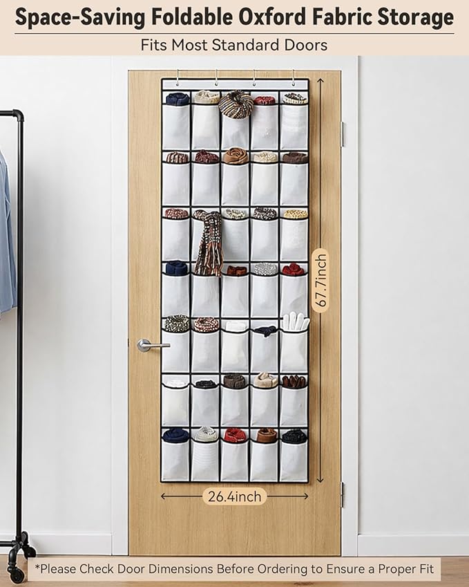 dodowin Over the Door Shoe Organizers, 2 Pack - 35 Deep Mesh Pockets Each, Over The Door Shoe Rack with 4 Metal Hooks Each, Space Saving Hanging Storage Holder for Closets, Shoes & Accessories, White