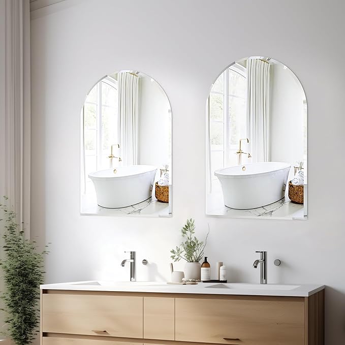 Arched Bathroom Mirror, 32X40 inch Arched Frameless Mirror, Arch Wall Mirror，Frameless Mirrors for Bathroom,Beveled Bathroom Mirror.