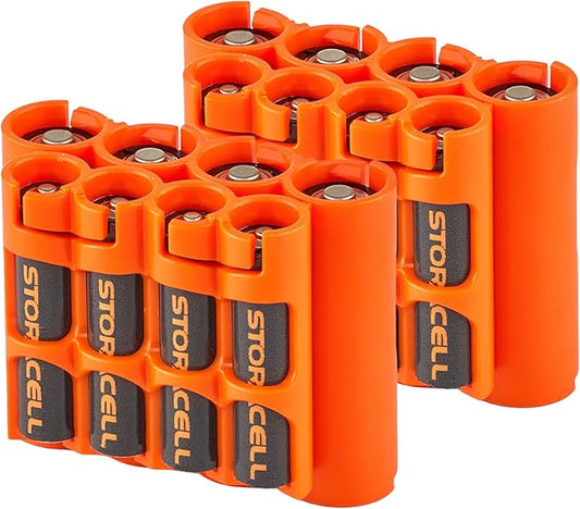 Storacell AA + AAA Combo Battery Storage Caddy and Dispenser (Pack of 2), Orange, Holds 4 AA + 4 AAA Batteries (Not Included), Durable & Compact Design, The Original Battery Caddy, Made in USA