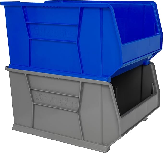 Akro-Mils 30289 Super-Size AkroBins Plastic Storage Bins, Space-Saving Stackable Bins for Garage, Classroom, Warehouse Organization, 24-Inch L x 18-Inch W x 12-Inch H, Blue, 1-Pack