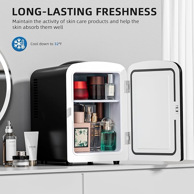 Compact Refrigerator, Portable Mini Fridge, Skin Care 4L Capacity/6 Cans, for Bedroom, Car, Office & Dorm, Small Cooler for Cosmetics, Beverage and Food, Black
